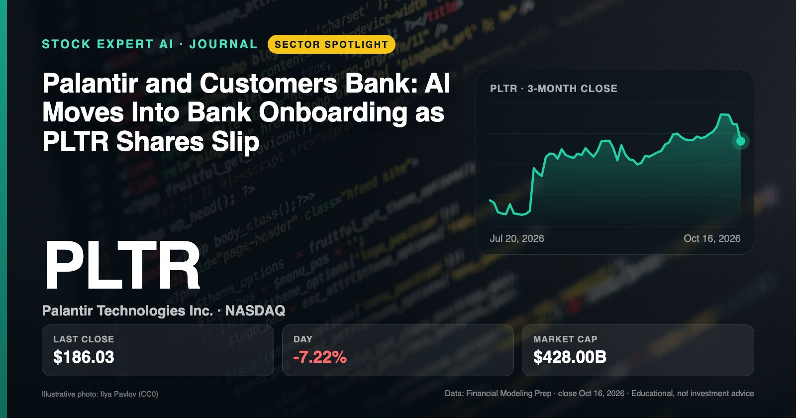 Data cover: Palantir and Customers Bank: AI Moves Into Bank Onboarding as PLTR Shares Slip